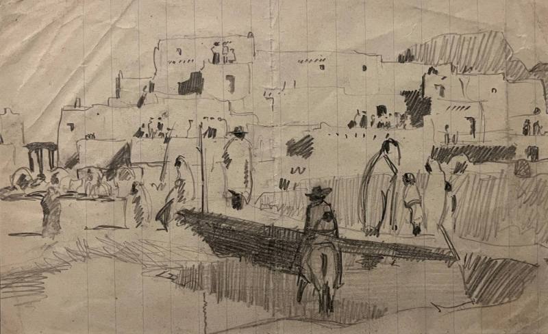 Taos Pueblo with Bridge and Stream