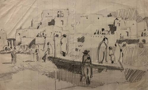 Taos Pueblo with Bridge and Stream