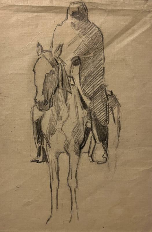 Blanketed Taos Indian on horseback