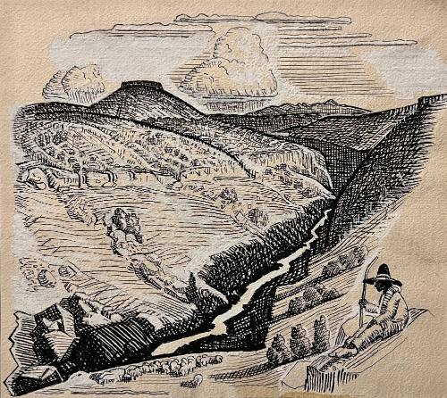 Indian Shepherd on Hillside