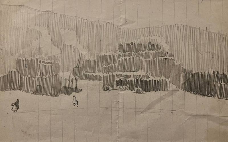 Pueblo and Figures in Snow