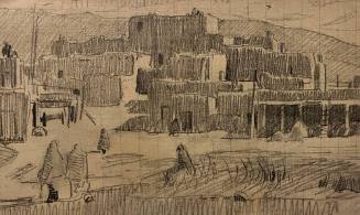 Taos Pueblo with Blanketed Figures