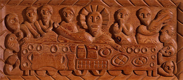 Patrocinio Barela, The Last Supper, ca. 1948, ponderosa pine, 21 x 47 x 2 in. Collection of the…