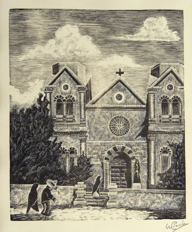 Untitled (Couple walking by St. Francis Cathedral, Santa Fe)