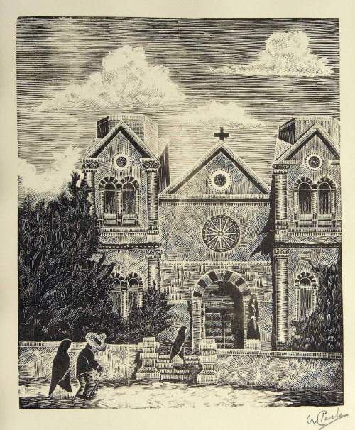 Untitled (Couple walking by St. Francis Cathedral, Santa Fe)