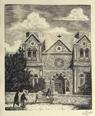 Untitled (Couple walking by St. Francis Cathedral, Santa Fe)