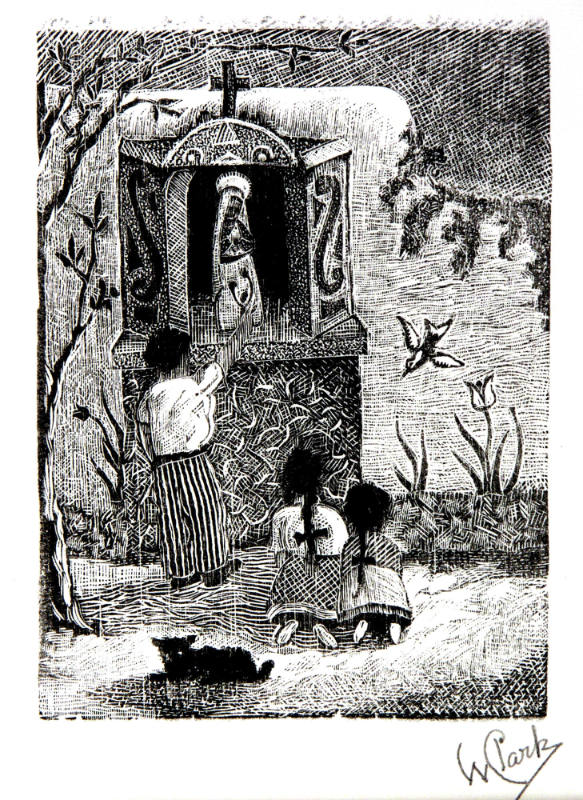 Family at a roadside altar