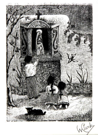 Family at a roadside altar