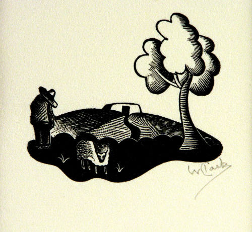 Untitled (Man and a sheep on a hill)