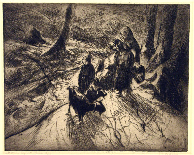 Woman and Boy with Goats