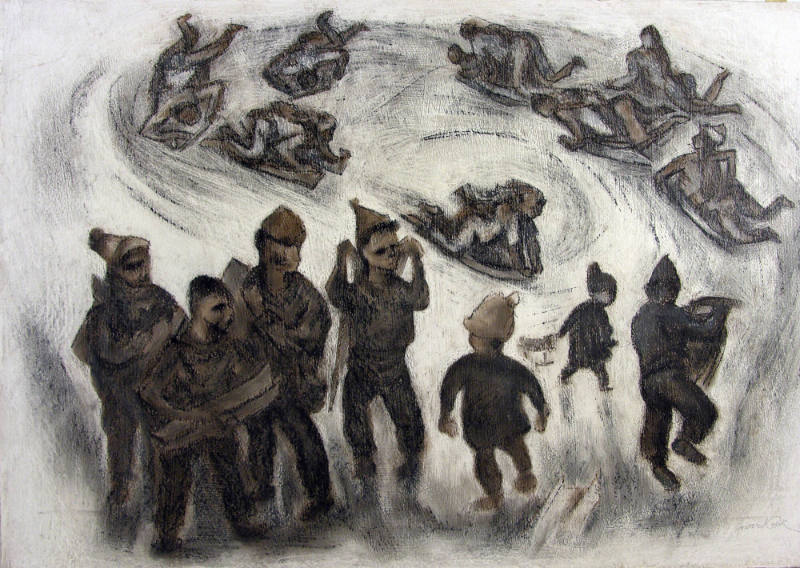 Indian Kids Sliding (Taos Pueblo)