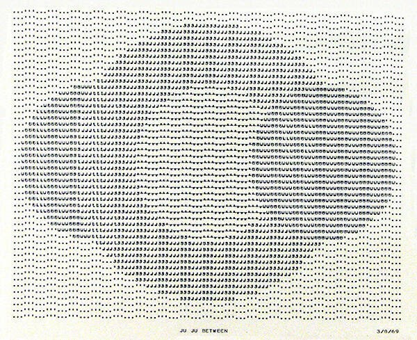 Frederick Hammersley, JU JU BETWEEN, 1969, computer‐generated drawing on paper, 11 x 14 3/4 inc…