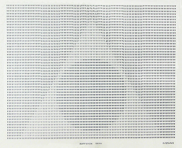 Frederick Hammersley, BUFFERIN TEED, 1969, computer‐generated drawing on paper, 11 x 14 3/4 inc…