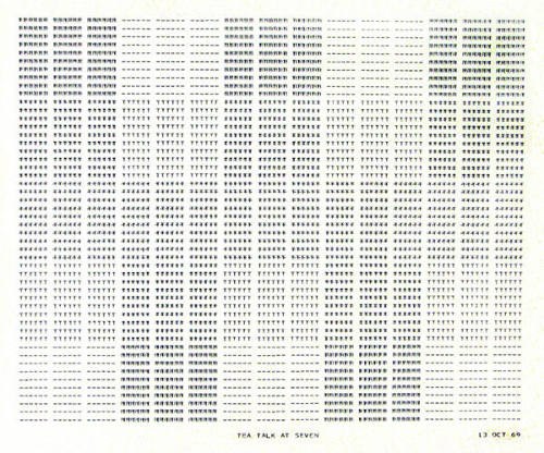 Frederick Hammersley, TEA TALK AT SEVEN, 1969, computer‐generated drawing on paper, 11 x 14 3/4…