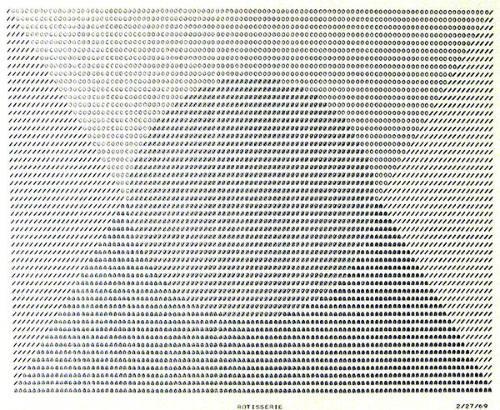 Frederick Hammersley, ROTISSERIE, 1969, computer‐generated drawing on paper
11 x 14 3/4 inches…