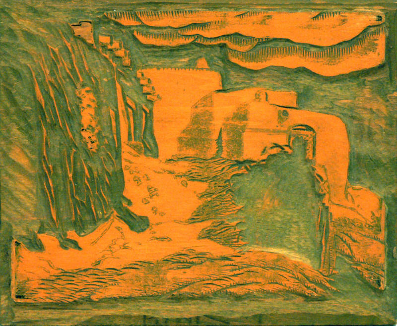 Old Santa Fe (Woodblock - Orange)