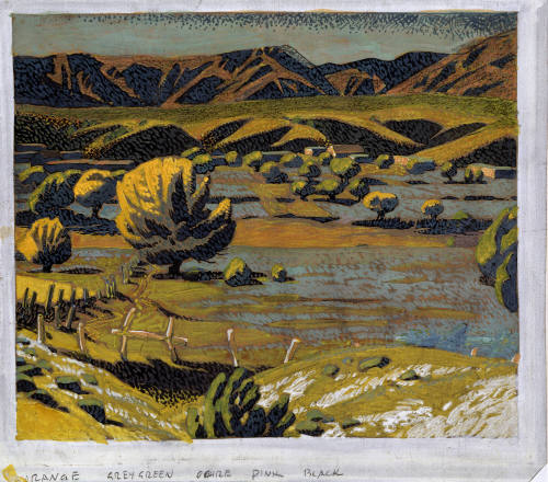Gustave Baumann, Rio Tesuque, n.d., tempera and graphite on paper, 9 x 10 3/4 in. Collection of…