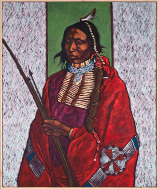 T. C. Cannon, Kiowa Apache Youth, 1976, oil on canvas, 45 x 28 in. Collection of the New Mexico…
