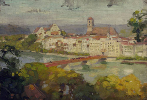 Cityscape with River and Bridge