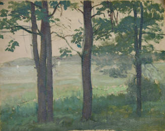 Four Trees with Boats on Lake