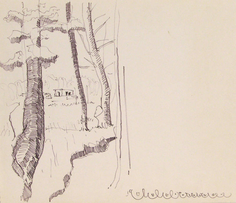 Untitled (Three Trees with Small House)