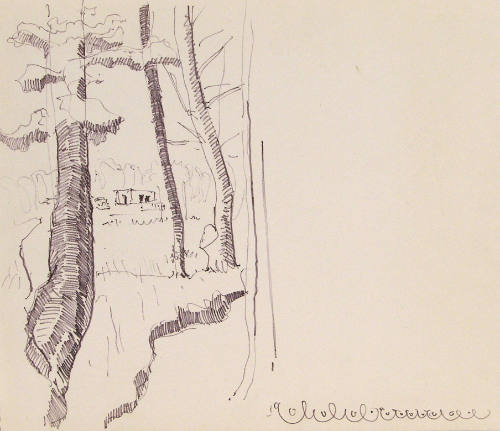 Untitled (Three Trees with Small House)