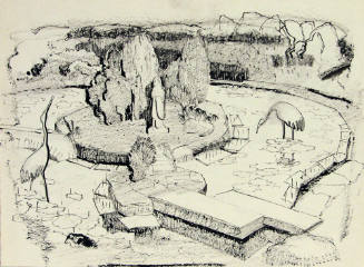 Untitled (garden scene with two birds)