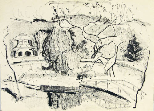 Untitled (Small Foot Bridge, Two Birds in Garden)