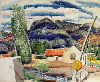 Untitled (Houses and Mountains with Some Paper Collage)