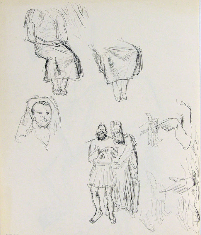 Untitled (Study of people, hands, and woman sitting)