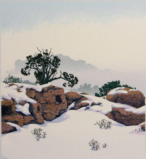 Kate Krasin, Twelve Months - January (Morning Mist--Tsankawi), 1988, serigraph, 9 1/4 x 8 3/4 i…