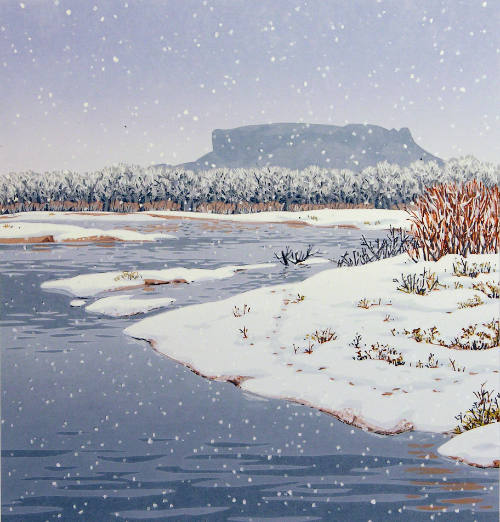 Kate Krasin, Twelve Months - February (Black Mesa from the Rio Grande), 1990, serigraph, 9 1/4 …