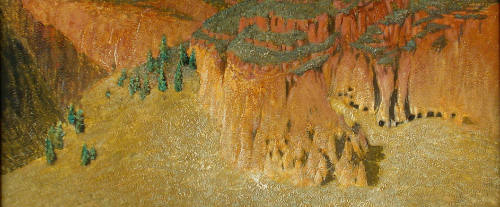 Gustave Baumann, Frijoles Canyon, circa 1925, oil on panel, 14 1/2 x 31 x 1 1/4 in.  Collection…