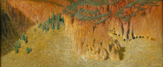 Gustave Baumann, Frijoles Canyon, circa 1925, oil on panel, 14 1/2 x 31 x 1 1/4 in.  Collection…