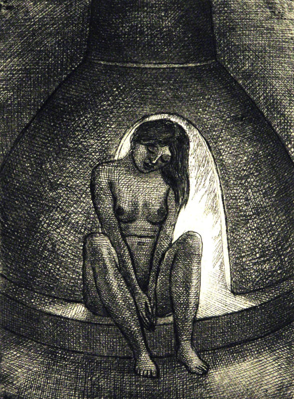 Sitting Nude by Fireplace