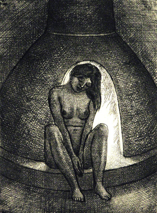Sitting Nude by Fireplace