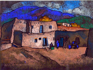 William Penhallow Henderson, Pueblo Adobes, 1918, pastel on paper, 7 1/4 × 9 3/4 in. Collection…