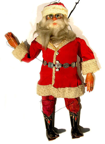 Gustave Baumann, Santa Claus, n.d., painted wood, fabric, leather, foil, brass, 14 1/2 x 5 1/4 …
