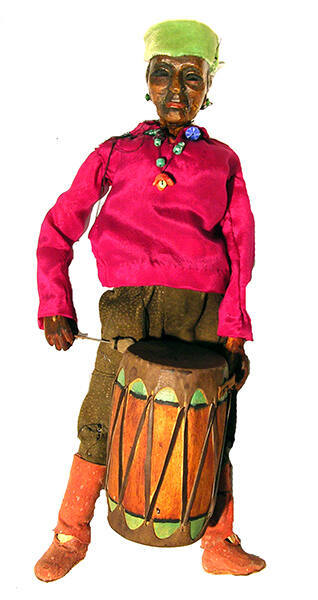 Gustave Baumann, Indian Drummer, 1930-1933, carved wood, paint, suede, fabric, and glass beads.…