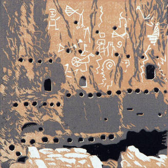 Gustave Baumann, Frijoles Canyon Pictograph, n.d., color woodcut, 6 x 6 in. Collection of the N…
