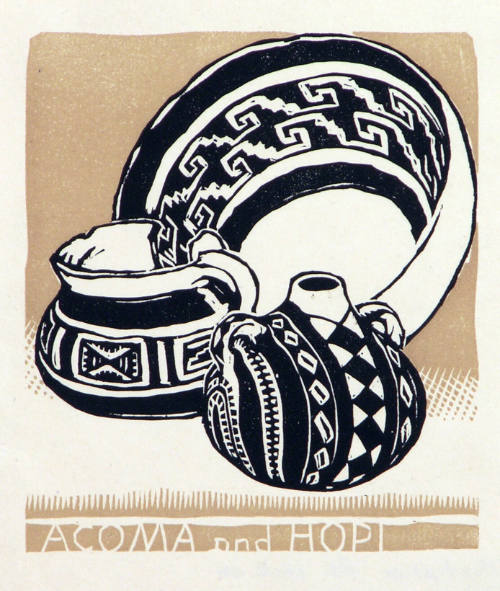 Gustave Baumann, Acoma and Hopi (Illustration for book on Indian Pottery), n.d., color woodcut,…