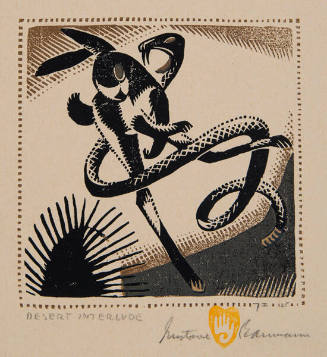Gustave Baumann, Desert Interlude, 1936 color woodcut, 4 3/8 x 4 3/8 in. Collection of the New …