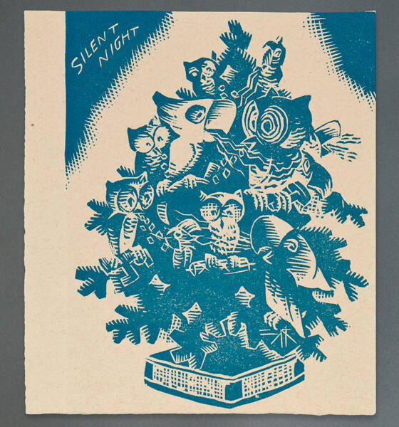 Gustave Baumann, Greeting Card for 1937: "Hollerday Greetings" (interior), 1937, color woodcut,…
