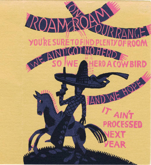 Gustave Baumann, Greeting Card for 1935: "Roam Roam on Our Range" (cover), 1935, color woodcut,…