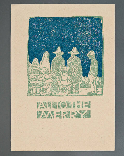 Gustave Baumann, Greeting Card for 1919: "All to the Merry" (cover), 1919, color woodcut, 3 1/4…