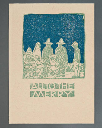 Gustave Baumann, Greeting Card for 1919: "All to the Merry" (cover), 1919, color woodcut, 3 1/4…