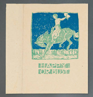 Gustave Baumann, Greeting Card for 1919: "All to the Merry" (interior), 1919, color woodcut, 3 …