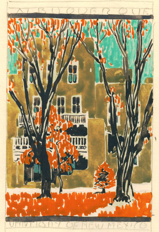 Gustave Baumann, University of New Mexico (study for Albuquerque series), n.d., tempera on pape…