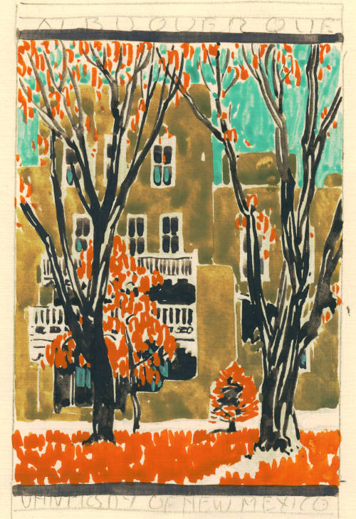 Gustave Baumann, University of New Mexico (study for Albuquerque series), n.d., tempera on pape…