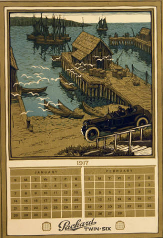 Illustrations for the Packard Motor Car Company Calendar of 1917: January and February